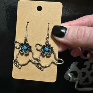Cow Silver and Turquoise Floral Earrings